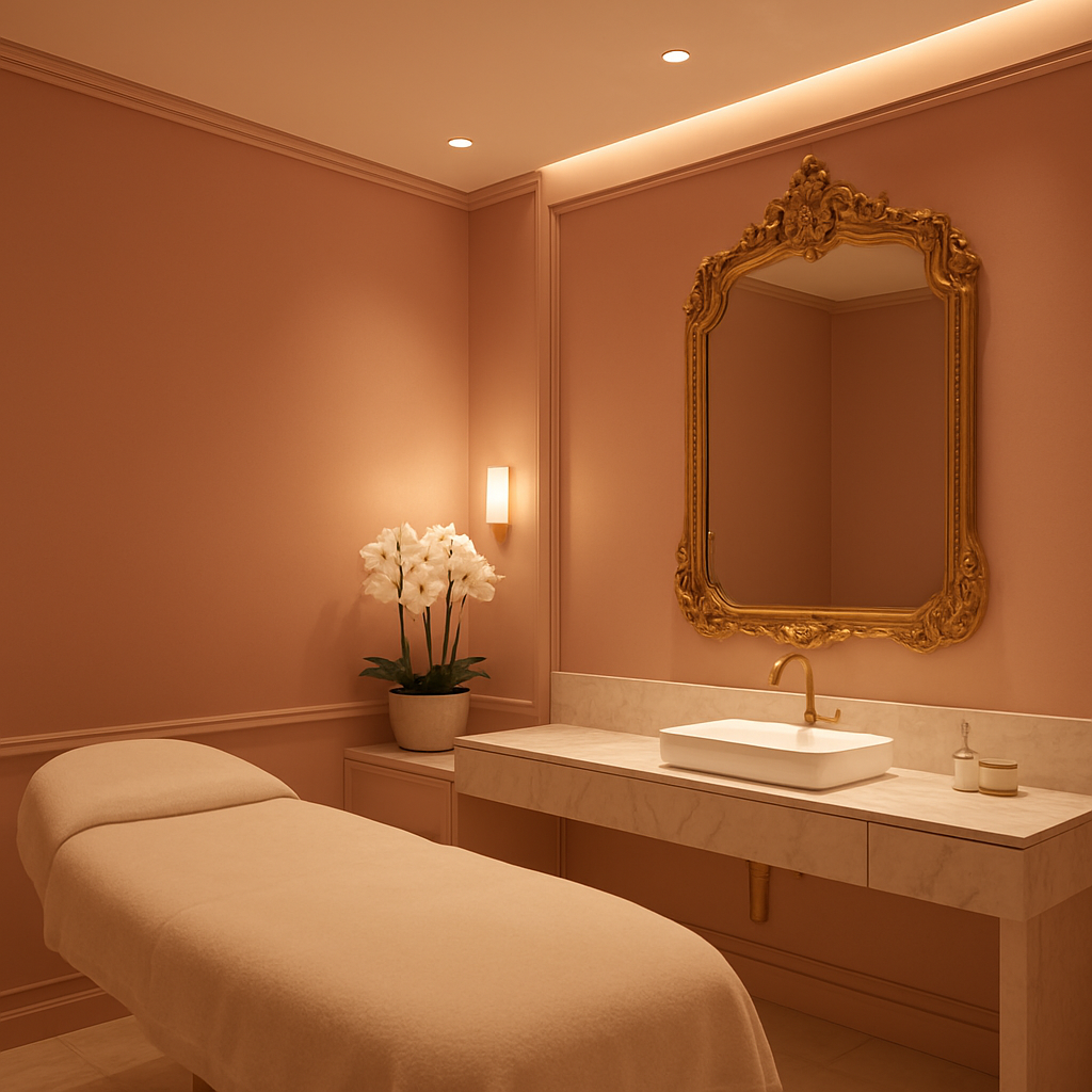 Elegant Brow Tech treatment room with soft ambient lighting